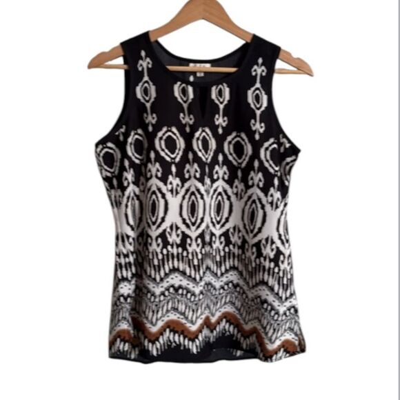 Antilia Femme Sleeveless Tribal Print‎ Top Small Black White Brown Boho Tank - Picture 1 of 8